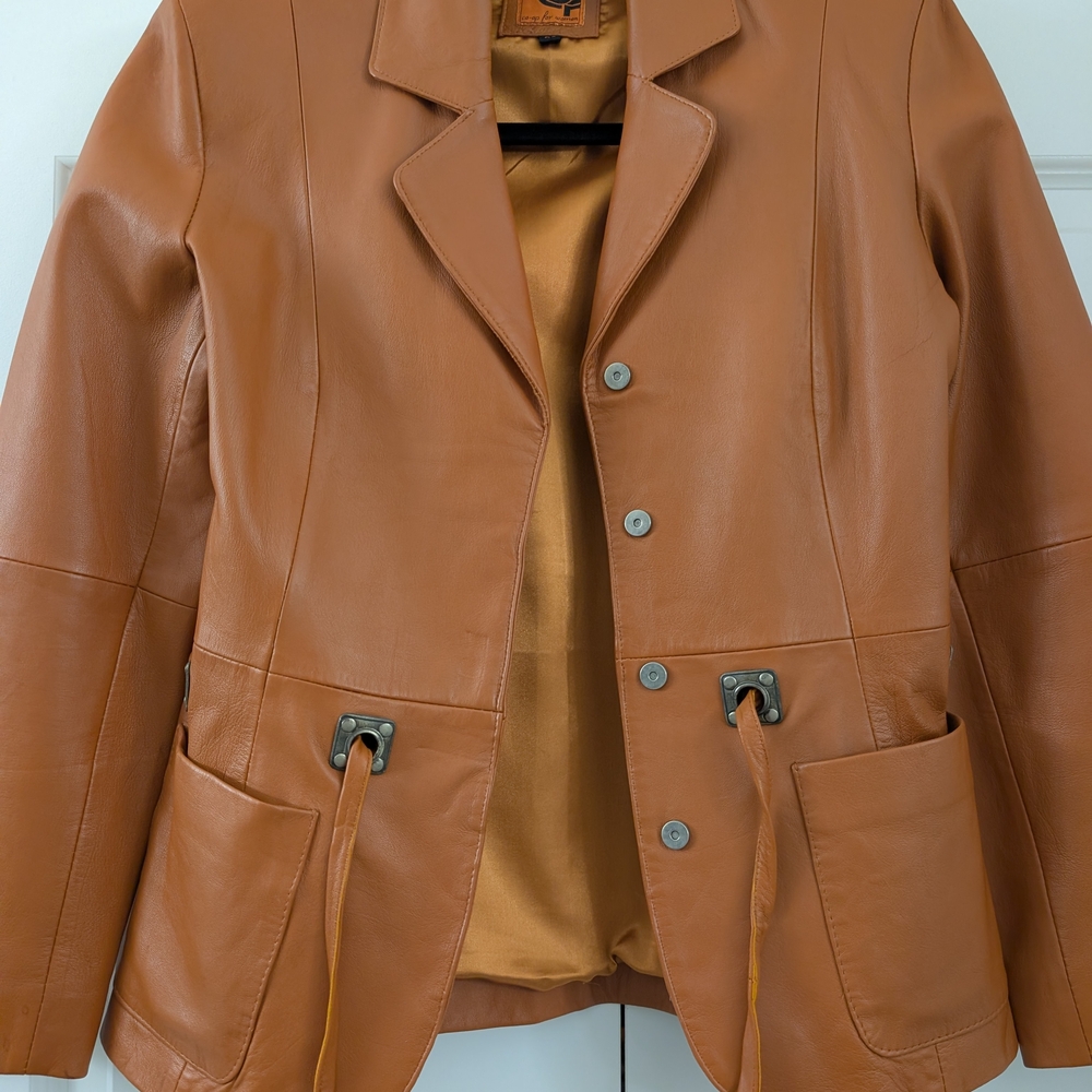 Vintage University Of Texas Co- op Women Burnt Orange Leather Blazer Size XS - Picture 3 of 10